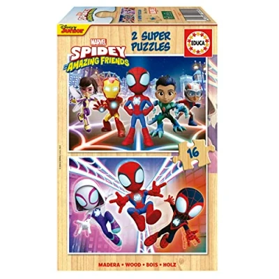 Immagine di Educa Spidey e i suoi fantastici amici Set di 2 puzzle legno con 16 pezzi ciascuno. Misura montata: 26 x 18 cm. Composto Da grandi dimensioni. 3 anni (19579)