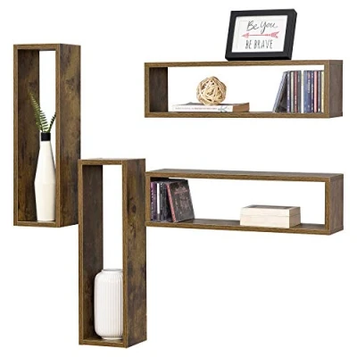Immagine di [en.casa] Set di 4 Mensole da Parete a Forma Rettangolare 59 x 14,5 17 cm Scaffali Muro con 2 Ripiani Portaoggetti Effetto Legno Scuro