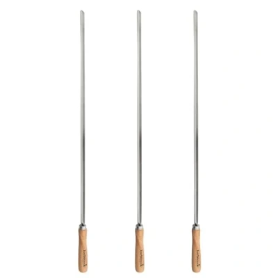 Immagine di Barbecook Spiedini da barbecue riutilizzabili, set di 3 XL spiedini, accessori per in acciaio inox e legno, 65cm