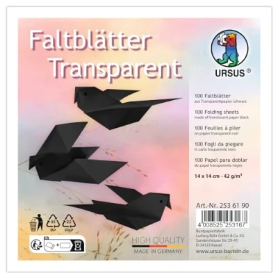 Immagine di Ursus 2536190 Fogli Nero Trasparente, 42 g/m², 100 piegati 14 x cm, Tinta Unita, Colore Black,