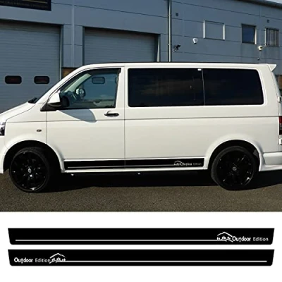 Immagine di RWRAPS 2 pezzi adesivi laterali portiera auto decalcomanie pellicola in vinile, adatti per VW Multivan Transporter Caravelle T5 T6 Tuning accessori