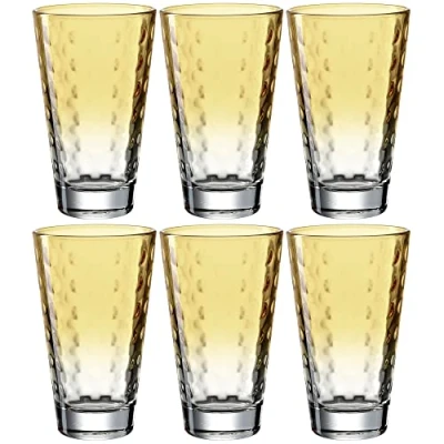 Immagine di Leonardo Optic 025903 set di 6 bicchieri da long drink lavabili in lavastoviglie, colorati vetro, bevande, colore giallo, 300 ml