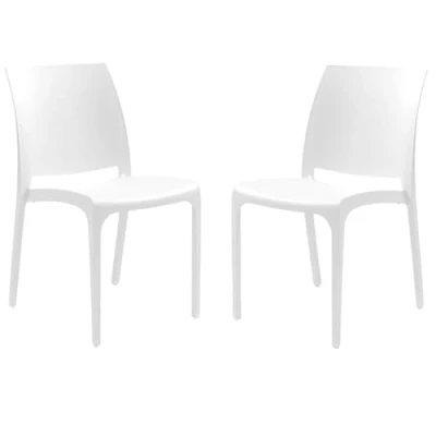 Immagine di Sedia impilabile in polipropilene moderna per interni ed esterni giardino bar cucina modello Volga(Bianco 2 Sedie)