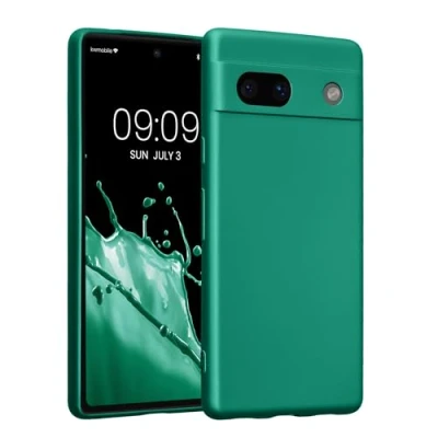 Immagine di kwmobile Custodia Compatibile con Google Pixel 7a Cover Protezione Back Case Morbida Silicone TPU Effetto metallizzato verde