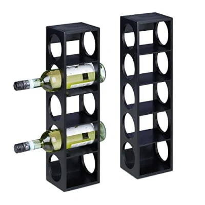 Immagine di Relaxdays Cantinetta Portabottiglie, Set da 2 Scaffale per 5 Bottiglie di Vino Ognuna, in bambù, HLP: 53x14x12 cm, Nero