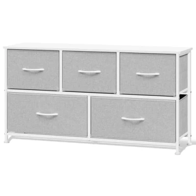 Immagine di WOLTU Cassettiera Camera da Letto, con 5 Cassetti a 2 Livelli in Tessuto, Mobile Industriale, Struttura Metallo e Legno, Grigio Tortora + Bianco Nuvola