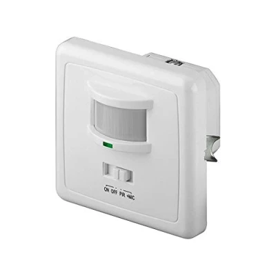 Immagine di Goobay 95171 Sensori / Rilevatore di movimento a infrarossi acustico per montaggio ad incasso parete; rilevamento 160, portata 9 m, uso interno (IP20), adatto LED