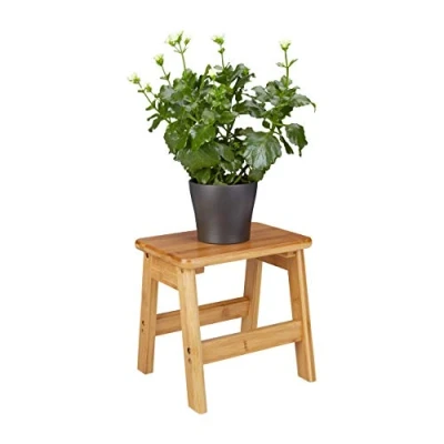 Immagine di Relaxdays Sgabello Rustico, bambù, Colonna per Piante e Fiori, HxLxP: 27 x 29 24 cm, Panchetto Basso, Marrone Chiaro, Legno