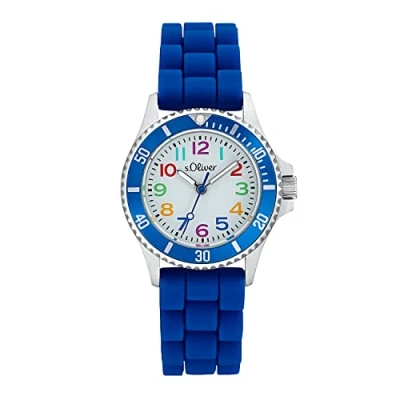 Immagine di s.Oliver orologio da polso per bambini al quarzo analogico, con cinturino in silicone, blu, resistente all&#039;acqua fino a 3 bar, fornito scatola regalo, 2033506