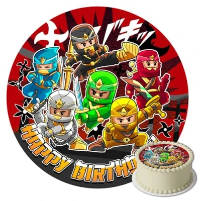Immagine di J&amp;M DECO Decorazioni per Torte di Compleanno Ninja Decorazione Commestibile Carta Rotonde da 20 cm