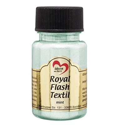 Immagine di Royal Flash Textil Colore metallizzato glitterato, 50 ml, altamente coprente, cremoso, per tessuti chiari e scuri, a base d&#039;acqua, dipingere valorizzare magliette, borse, menta