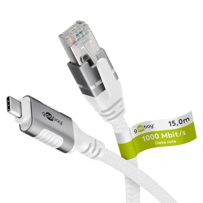 Immagine di Goobay cavo da 15 m LAN a USB 1 Gbit trasferimento dati C 3.1 RJ45 Ethernet CAT 6 collega router e smartphone Adattatore per laptop MacBook 74181