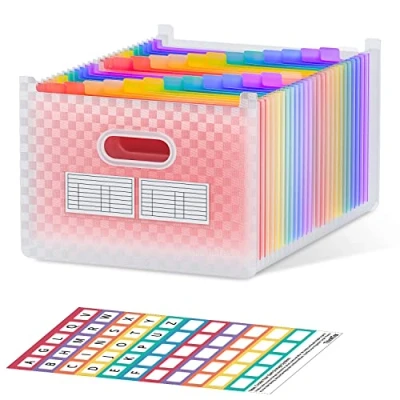 Immagine di ThinkTex Cartella espandibile a 26 Tasche, Verticale e Aperta,Linguette Colorate Dalla alla Z,Cartelletta Soffietto di Maggiore Capacità, Materiale per Insegnanti Rosa