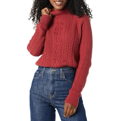 Immagine di Amazon Essentials Maglione A Collo Alto Intrecciato con Screziatura (Taglie Forti Disponibili) Donna, Rosso Scuro, 5XL Plus