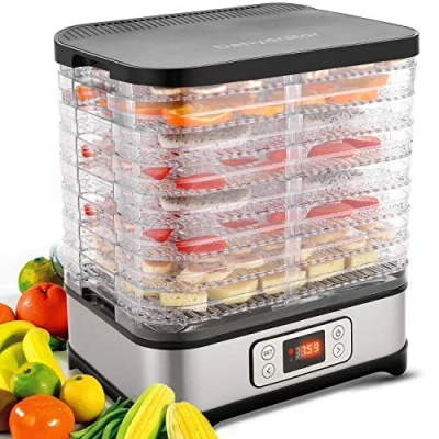 Immagine di Meykey essiccatore con regolatore di temperatura, per alimenti, carne frutta e verdura timer, disidratatore, senza BPA (8 piani/400 W)