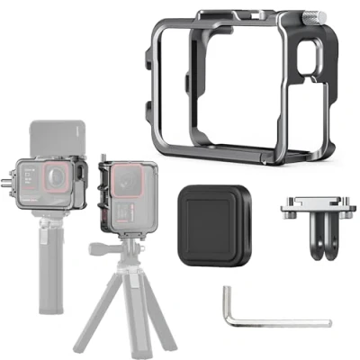 Immagine di MotuTech Telaio di protezione in metallo per Insta360 Ace Pro/Ace Action Camera Kit estensione 2 Cold Shoe Connettore Staffa Montaggio Orizzontale e Verticale