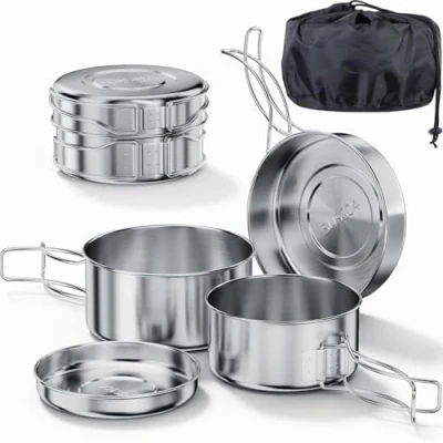 Immagine di Bestargot set di pentole da campeggio in acciaio inox 304, 4 pezzi (900 ml + 600 ml), stoviglie