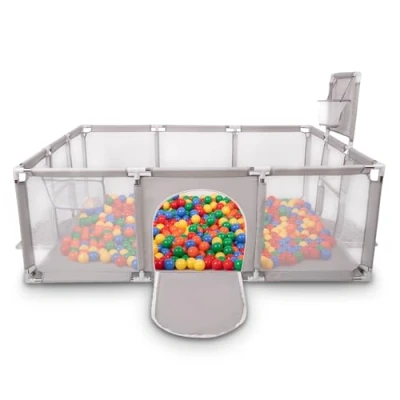 Immagine di Selonis Recinto Per Bambini Con 100 Palline 6 Cm, Playground Box, Grigio:Giallo/Verde/Blu/Rosso/Arancione