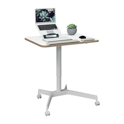 Immagine di Leitz Ergo Scrivania Ergonomica Sit Stand Mobile con Regolazione Pneumatica dell&#039;Altezza e Ruote Piroettanti, Supporta fino a 20 kg, 80 cm x 60 cm, Gamma Ergo, Bianco, 65360001