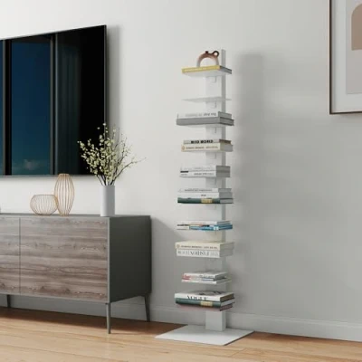 Immagine di [en.casa] Libreria a Schienale Scaffale da Terra con 10 Ripiani Mobile Espositore in Acciaio per Libri CD Dvd 150 x 39 cm Bianco