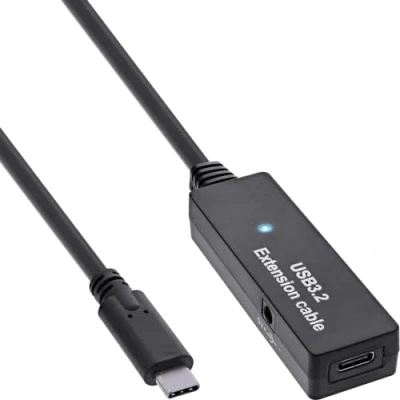 Immagine di InLine USB 3.2 Gen.1 Prolunga attiva, spina C a presa C, cavo reapter con amplificazione del segnale, lunghe distanze, per dischi rigidi, stampanti, webcam, tastiere e altro ancora, 5 m,