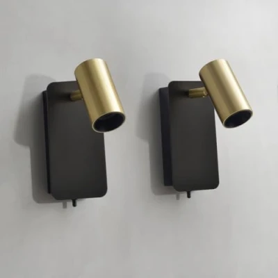 Immagine di ouglres Lampada da parete con interruttore LED, set 2 lampade per camera letto, colore nero, oro, girevole a 360, faretto interni in metallo, soggiorno,