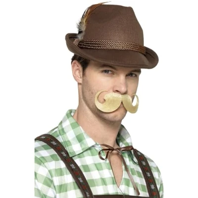 Immagine di SMIFFYS Cappello Trenker bavarese deluxe, Marrone, con piume e bordo interno elastico