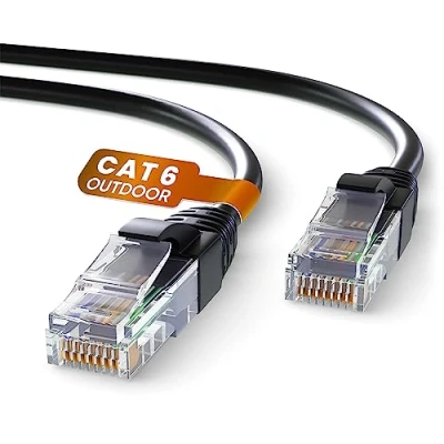Immagine di Mr. Tronic Cavo Impermeabile Esterno Ethernet Cat 6 da 20m, di Rete LAN ad Alta Velocità con Connettori RJ45 Per Internet Veloce 1 Gbps Patch AWG24 UTP CCA (20 Metri, Nero)