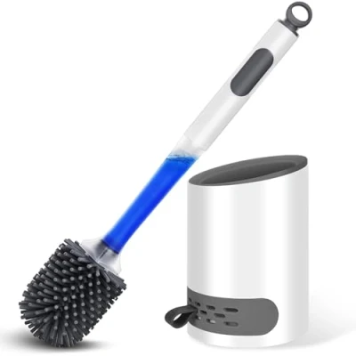 Immagine di HIYAA Spazzole e supporti in silicone, spazzola per la pulizia del WC con supporto ad asciugatura rapida manico antiscivolo bagno, 1 confezione, colore: bianco