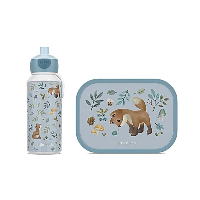 Immagine di Mepal Set di pausa Campus Little Dutch per bambini con borraccia pop up e contenitore il pranzo la scuola o in viaggio Lavabile lavastoviglie 400 + 750 ml Forest