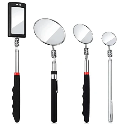 Immagine di Qiaohome Specchio di Ispezione Telescopico da 4 Pezzi Flessibile Illuminato Un LED Rotondo + Strumento Quadrato