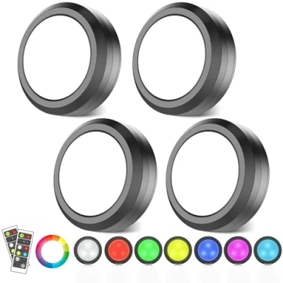 Immagine di MOUJUCHI Luci Led a Batteria, 4 Pcs Mini Luce adesiva batteria Sottopensile per Scale, Armadio, Sottopensile, Cucina, Corridoio, Camere Bambini (RGB Nero)