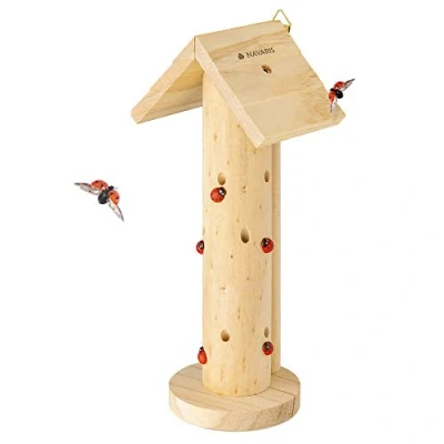 Immagine di Navaris Casetta per Coccinelle in Legno Casa Insetti da Appendere 12.5x9.5x28cm Rifugio Ecologico Farfalle Api Alveare con Tetto e Gancio