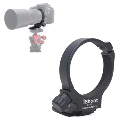 Immagine di iShoot Supporto per treppiede, 68 mm, interamente in metallo, compatibile con obiettivo Canon EF 100 mm f/2.8L Macro IS USM, piastra a sgancio rapido Arca Swiss integrata, ricambio anello D