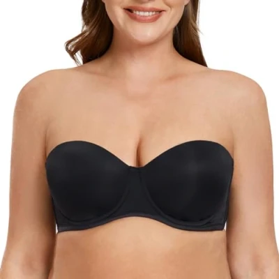 Immagine di MELENECA Donna Reggiseno Senza Spalline Invisibile con Ferretto Coppe Grandi Schwarz 5D