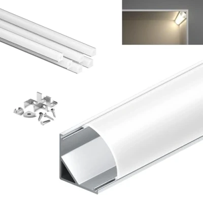 Immagine di KOSOOM Profilo angolare LED, 6 x 2 m, V LED in alluminio (12 m), dotato di coperchio opaco, dimensioni 15,8 mm, adatto per strisce sotto i 10 mm