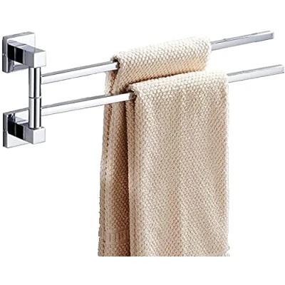 Immagine di Melairy SUS304 Portasciugamani Cromato In Acciaio INOX Con 4 Barre Girevoli Porta Asciugamani Da Parete Per Cucina Bagno, WC (2 Braccia)