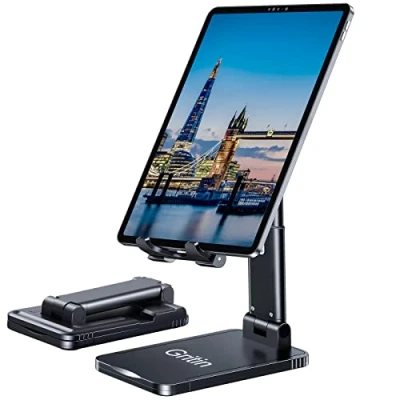 Immagine di Gritin Supporto Tablet, Regolabile Porta Cellulare da Tavolo, Antiscivolo e Pieghevole Dock Telefono Stabile Compatibile con il Nuovo iPad 12.9, 11, 10.5, 9.7 Air mini 2 3 4 Tutti i Tablet 4.7 13&quot;
