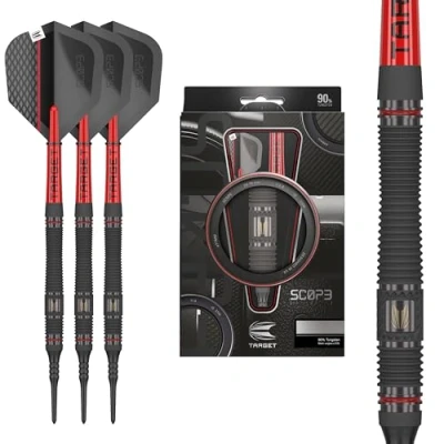 Immagine di Target Darts Scope Soft Tip Darts, 90% Tungsten Dart Set, Barrel 11 21G Freccette Rosse e Nere, Set di con Punte Pixel, elettroniche, Punta Morbida