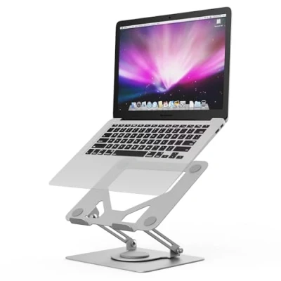 Immagine di GRIFEMA Supporto PC Portatile, Rialzo Portatile con Base Girevole, Pieghevole, Altezza Regolabile, Antiscivolo, Laptop Compatibile la Maggior Parte dei Portatili da 11 17&quot;, Argento