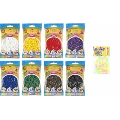 Immagine di Hama Happy Price Toys Midi Perline da stirare (Kon 1), 8 colori a tinta unita, bianco, giallo, rosso, viola, verde, blu, marrone, nero + piastra HPT, gufo con carta