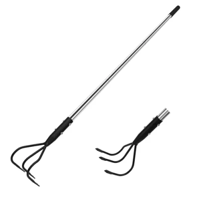 Immagine di BARAYSTUS coltivatore a mano, robusto mano lungo 145 cm, in acciaio al carbonio, lunghezza regolabile, attrezzi da giardino, 3 denti per il allentamento del