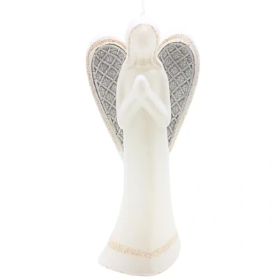 Immagine di Dekohelden24 candela di alta qualità fatta a mano come angelo in preghiera, d&#039;angelo con glitter, scultura cera colore bianco, dimensioni (lunghezza x larghezza altezza):