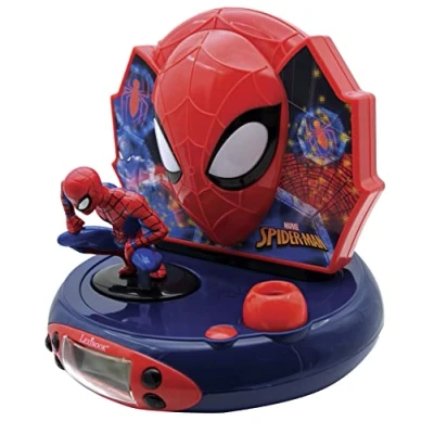 Immagine di Lexibook, Spider Man, Sveglia con proiettore per bambini, Luce notturna e proiezione dell&#039;ora sul soffitto, Effetti sonori, Alimentazione a batteria, Rosso, RP500SP
