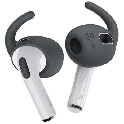 Immagine di elago 4 Paia di Ganci Ricambio per Le Orecchie Compatibili con Airpods 3 Generazione [Astuccio incluso] Antiscivolo Ergonomico, 2 Piccole e Grandi Dimensioni (Grigio Scuro)