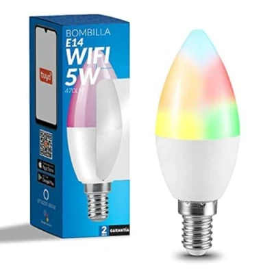 Immagine di M Ledme Lampadina LED Smart WiFi a Candela 6W (Eq. 50 W) Attacco E14, non necessita di Hub, RGB+CCT, Dimmerabile, Luce Bianca e Colorata, compatibile con Alexa Google Home, LM7144