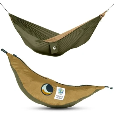 Immagine di Ticket to the Moon Original per 1 2 Persone, commercio equo &amp; fatta a mano, leggera VERDE MILITARE/MARRONE viaggiare, il campeggio e l&#039;uso quotidiano, XL 3.2 * 2m, 600g, nylon paracadute in seta