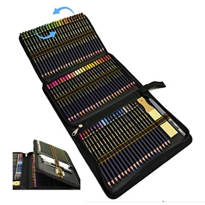 Immagine di ZZONEART Professionali Acquerellabili Matita Set e kit per disegnare,Set da 96 pezzi di matite disegno schizzi presentate con cura in un astuccio zip