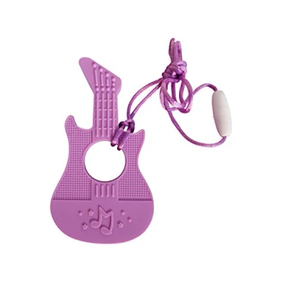 Immagine di Chitarra Massaggiagengive in Silicone Morditore Massaggiante per Dentizione, BPA Free Con corda e Chiusura a Clip, 7 Colori (Viola)