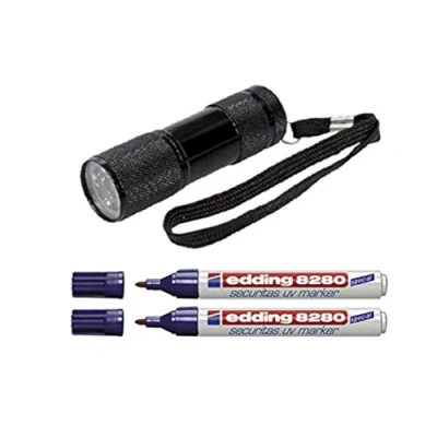 Immagine di UV marcatore Securitas E 8280, punta rotonda 1,5 3 mm, incolore + lampada con 9 LED